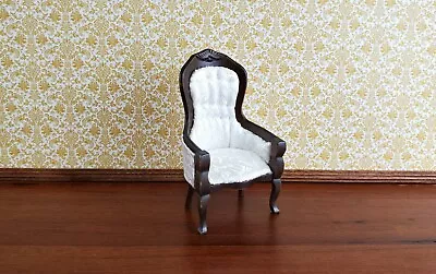 Dollhouse Miniature Gentlemen's Chair Victorian White Dark Walnut Finish 1:12 • $26