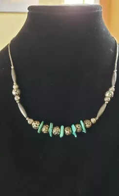 Vintage 20  Silver & Turquoise Stone Hippy/boho Necklace • $12.99