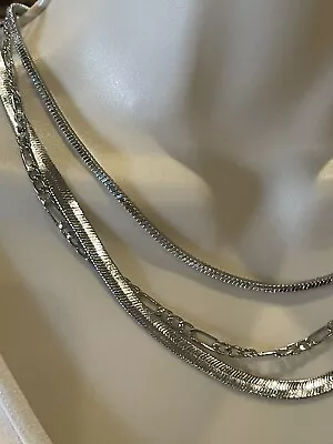 On 34th (Macys)Three Row Chain Necklace Silver Tone 19” + 2” Extender NWT! • $22.50