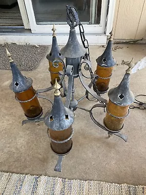 VTG Cast Aluminun Castle Style 5 Arm Celing Pendant Light Made In Italy • $399