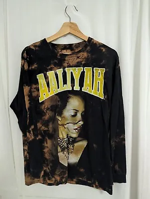 Aaliyah T Shirt Medium Long Sleeved Tie Dyed Bleached Rap Hip Hop • £12.99