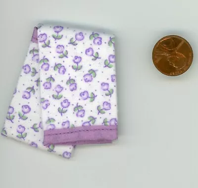 Miniature Dollhouse NARROW Blanket / White Lavender Flowers W/Lav Trim  4  X 6  • $4.69