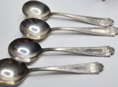 4 National Silver Co N.S. Co  Cream Soup Spoons National Two Pattern EPNS • $14.98