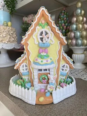 CUPCAKES AND CASHMERE PASTEL EASTER GINGERBREAD HOUSE W/BUNNIES-EGGS-LED LIGHTS • £96.41