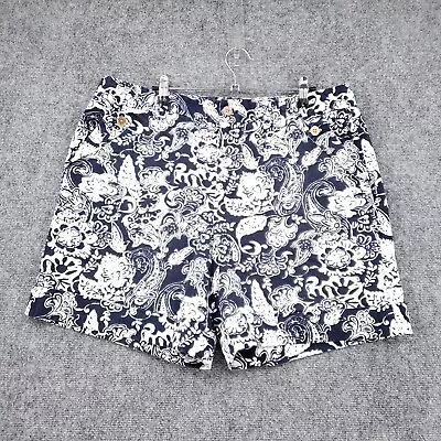 LRL Ralph Lauren Shorts Womens 14 Blue Floral Chino Flat Front Stretch High Rise • $16.99