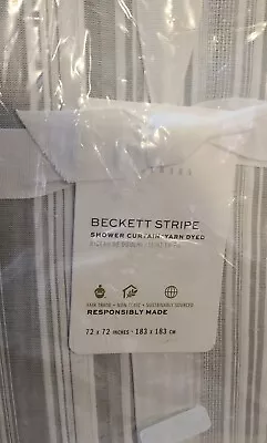 Pottery Barn Beckett Stripe Gray Textured Weave Cotton Fabric Shower Curtain NEW • $44.99