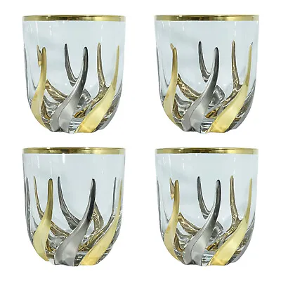 Set Of Four 4 Murano Glasses Drinking Artisan Tumbler Gold Silver Hand Painted • £74.95