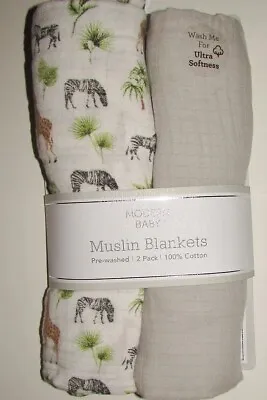 Modern Baby  Muslin Swaddle Blankets Tanish-gray/jungle Set Of Two 36 X40  • $15
