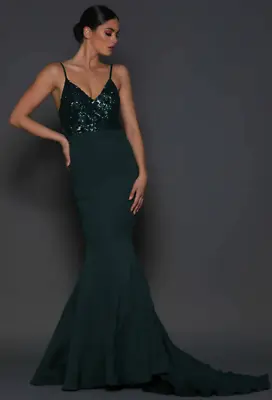 Elle Zeitoune Formal Long Dress Dark Green Sequin With Train Size Au8 Brand New • $90
