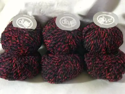 Lot Of 6 Balls Di.ve DAMASCO Yarn Wool Mohair Blend #1020 Bulky Red Black Italy • $17.99