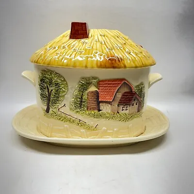 MARKS & ROSENFELD Thatched Roof Barn Soup Tureen Vintage Country Farm No Laddle • $18.85