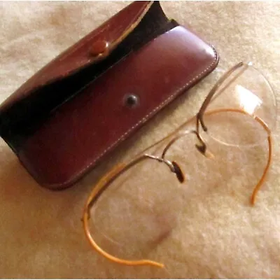 Vintage 1930's Mens Eye Glasses NJ 1/10 12K GF Wire Frame Semi Rimmed Specs • $48.60