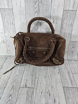 Vintage 90s Wilsons Leather Brown Suede Handbag Purse Hobo Small Buckles • $38