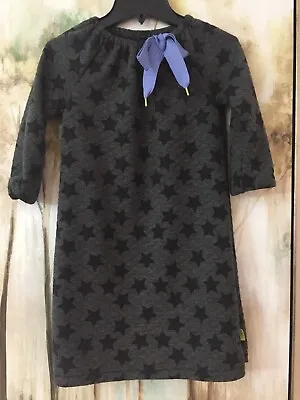 Morgan & Milo Dress Girls Size 10 Gray W/ Black Stars Blue Bow EUC  Adorable • $18