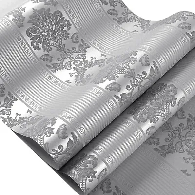 3D Damask Silver Grey Embossed Wallpaper Rolls TV Backdrop Home Wall Paper Roll • £9.95