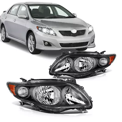 Headlights Bumper Lamps Assembly Clear Lens Black For 2009-2010 Toyota Corolla • $89.99
