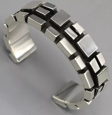 Mexico Sterling CUBIST SCULPTURAL Deco Mod Oxidized Cuff Bracelet 66 Grams NEW • $0.99