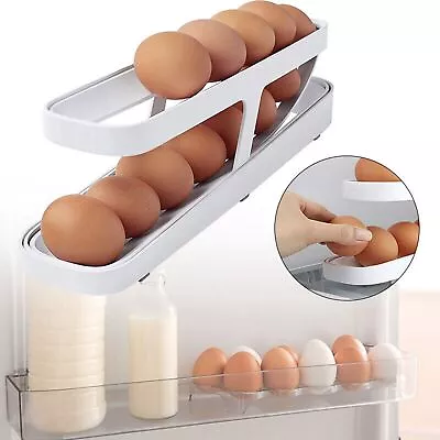 Double-layer Egg Dispenser Automatic Roll-Down Egg Storage Rack Kitchen Fridge • £6.99