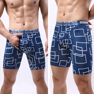 $7.34 • Buy Mens Underwear Boxer Shorts Ice Silk Seamless Sexy Long-Leg Underpants Panties