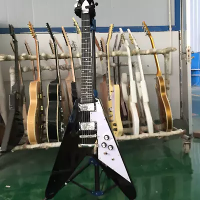 Custom V Electric Guitar Black H-H Pickups Chrome Hardware Guitar Free Shipping • $289