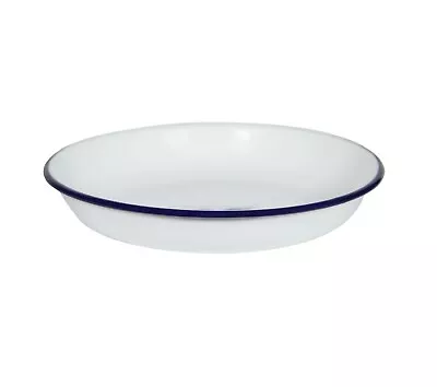 Falcon White Enamel Rice Pasta Plate Deep Dish 22/24cm Baking Roasting Blue Rim • £7.99