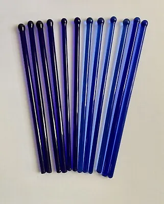 12 Vintage Cobalt Blue Glass Swizzle Sticks Cocktail Stirrers MCM Barware 6 Inch • $30