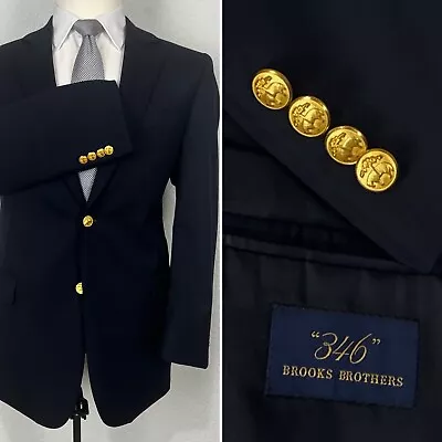 Brooks Brothers Navy Blue Blazer Golden Fleece Metal Button 346 Sport Coat 40R • $49.99