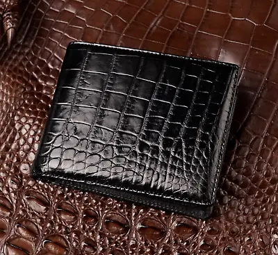 Black Genuine Crocodile Leather Skin Bifold Wallet Handmade Gift For Men RFID • $49.11