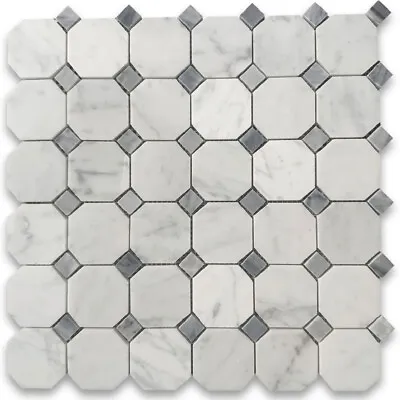 C807XH Carrara White Bardiglio Gray Marble 2  Octagon Mosaic Tile Honed • $15.99