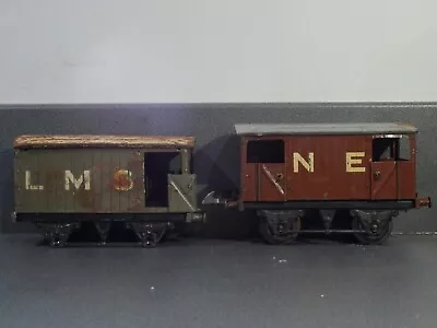 Vintage Tin Plate Hornby  Meccano '0' / 'O' Gauge Brake Van Pair  (L.M.S. & N.E) • £0.99