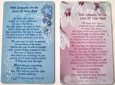 With Sympathy On Loss Of Your Mum Or Dad Wallet Purse Keepsake Card Envelope • £3.20