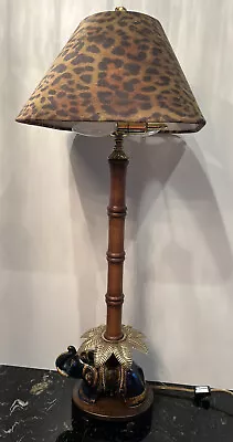 Vintage Frederick Cooper Safari Collection Elephant Palm Tree Table Lamp Tiki • $224.44