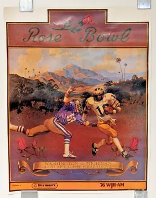 Michigan Vs. Washington 1981 Rose Bowl Poster Bo Schembechler First Bowl Win WJR • $29.93