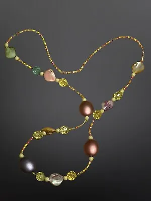 Vintage Multi-Colored Beaded Necklace With Real Abalone Stones • $9
