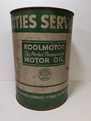 Vintage Rare CITIES SERVICES Koolmotor Motor Oil 5 Quart Tin Can - 9.5  Tall • $75