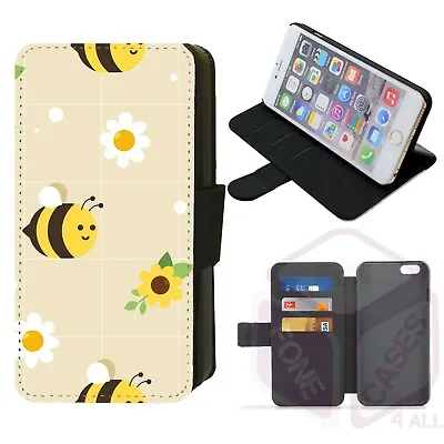 IPhone/Galaxy Cute Insects Bee Design Faux Leather Printed Flip Phone Case G • £10.99