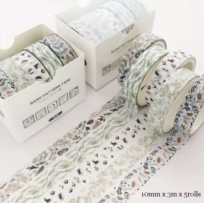 $4.90 • Buy Japan Washi Tape Vines And Flowers 5 Rolls Set 10mmx3mx5 Rolls MT454