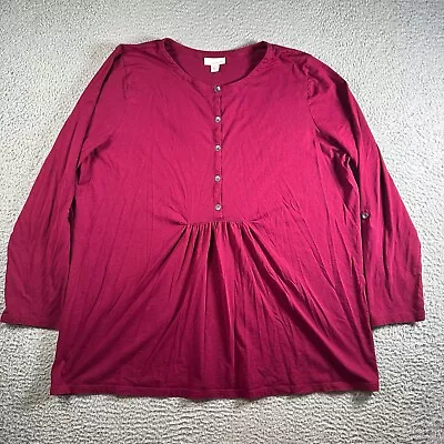 J Jill Blouse Womens XL Maroon Red Half Button Up Cinched Long Sleeve Casual • £16.35