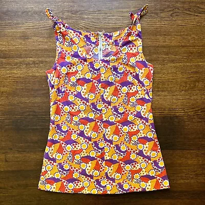 Vintage 60's 70's Mod Psychedelic Flower Mini Go Go Dress Groovy Sz Small/Med • $45