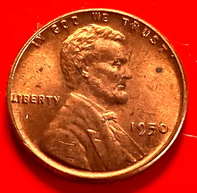 1950-P No Mint Mark Lincoln Wheat Cent Penny From An Original Bank Roll GEM RED • $0.99