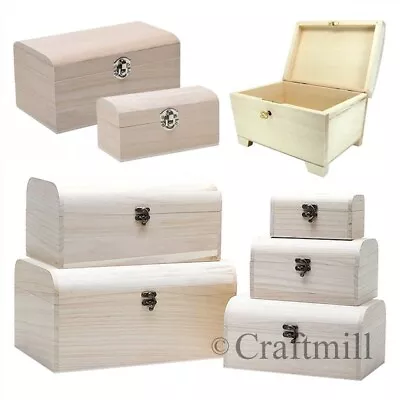 Plain Wooden TREASURE PIRATE CHEST Jewellery Storage Craft Box • £61.84