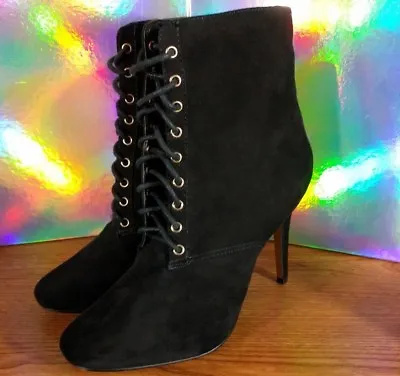 Victoria's Secret Supermodel Black Velvety Sexy Lace-Up Boots Shoes Size 9 EUC • $59.95