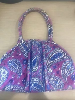 Vera Bradley Eloise Kisslock Satchel Bag Large Quilted Fabric Purple Paisley Han • $24