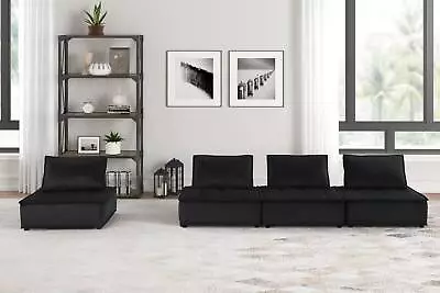 120  Modern Black Velvet 4-seaters Modular 4-pieces Sectional Sofa Sets • $962.27