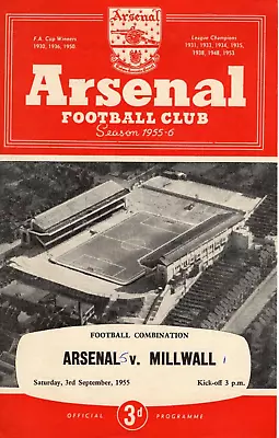 1955/56 Arsenal V Millwall. Football Combination. 3/9/55 • £0.99