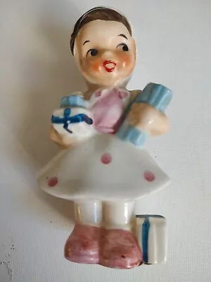 Vintage Ucagco Girl With Presents Figurine 4  Excellent Condition. • $45