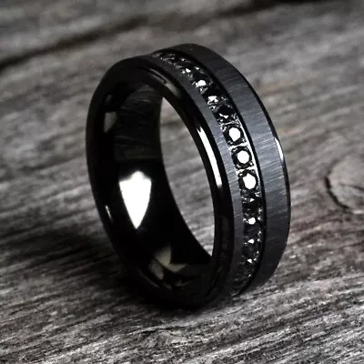 Mens 3CT Oval Cut Lab-Created Diamond  Wedding Band Ring 14K Black Gold Plated • $199.99