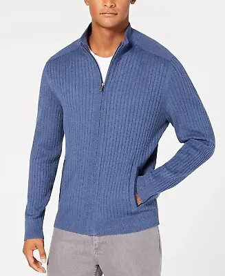 Alfani Men's Ribbed Full-Zip Sweater Lake Heather Blue XL • $23.99