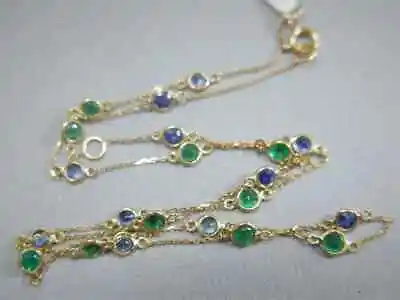 Emerald & Sapphire 14K Yellow Gold Over Station By The Yard NECKLACE 16-18  Inch • $144.99
