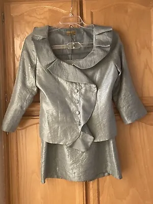 Midnight Velvet Suit Set Skirt Jacket Sage 3/4 Sleeve Rayon SZ 10 • $15.99